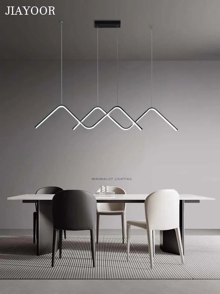 suspension lumineuse pendentif led moderne minimaliste ligne ondulée blanc opacité restaurant cuisine