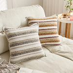 décoration intérieure coussin carré rayé moderne 100% polyester beige marron bleumarine blanc texture rugueuse