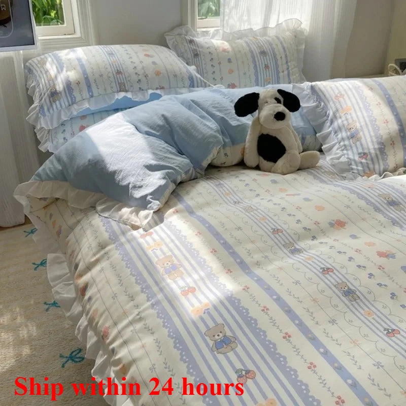 ensemble literie floral ours chien canard doux enfantin machine laver blanc rose bleuclair