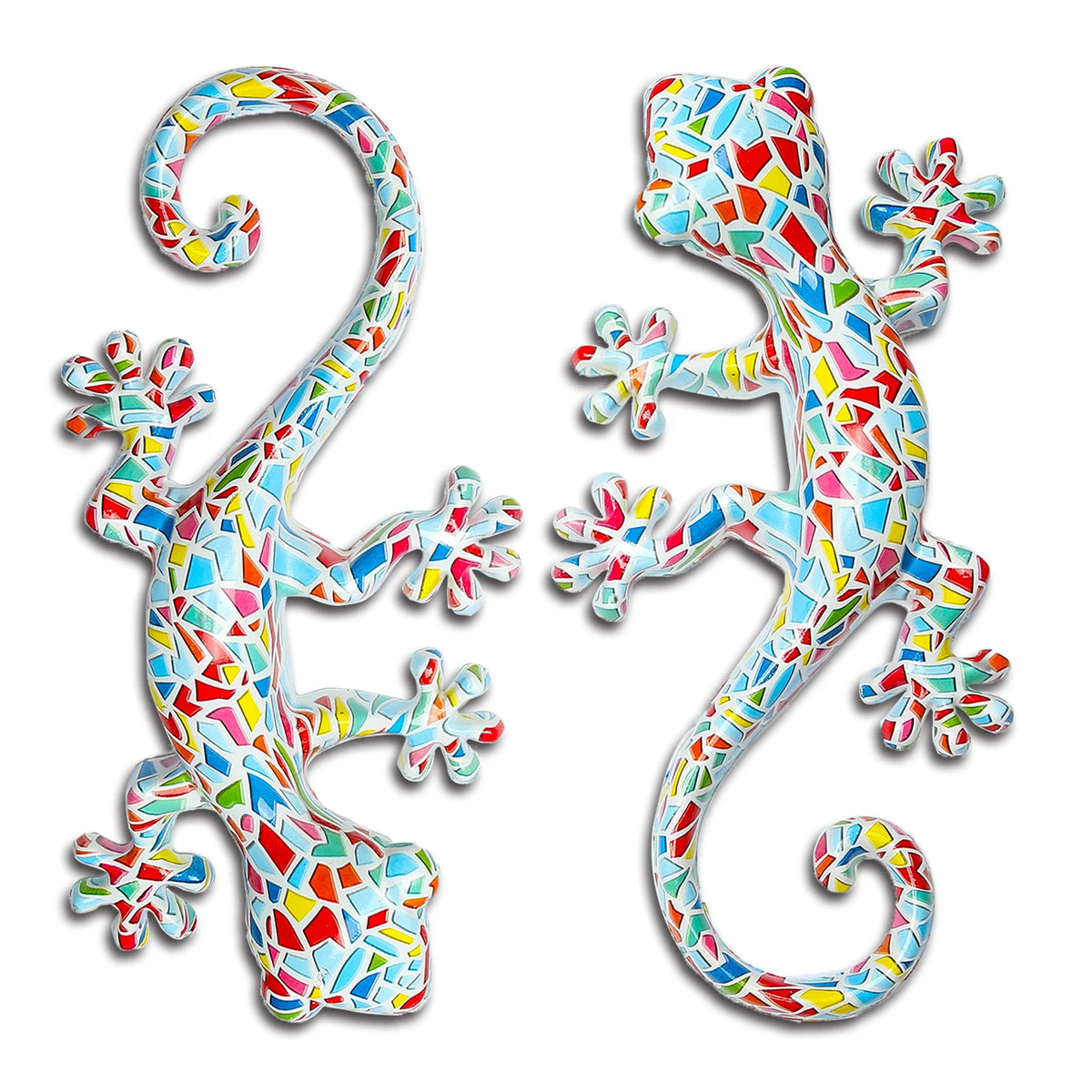sculpture lézard mosaïque bleu orange rouge jaune vert contemporain extérieur intérieur adhésif résine
