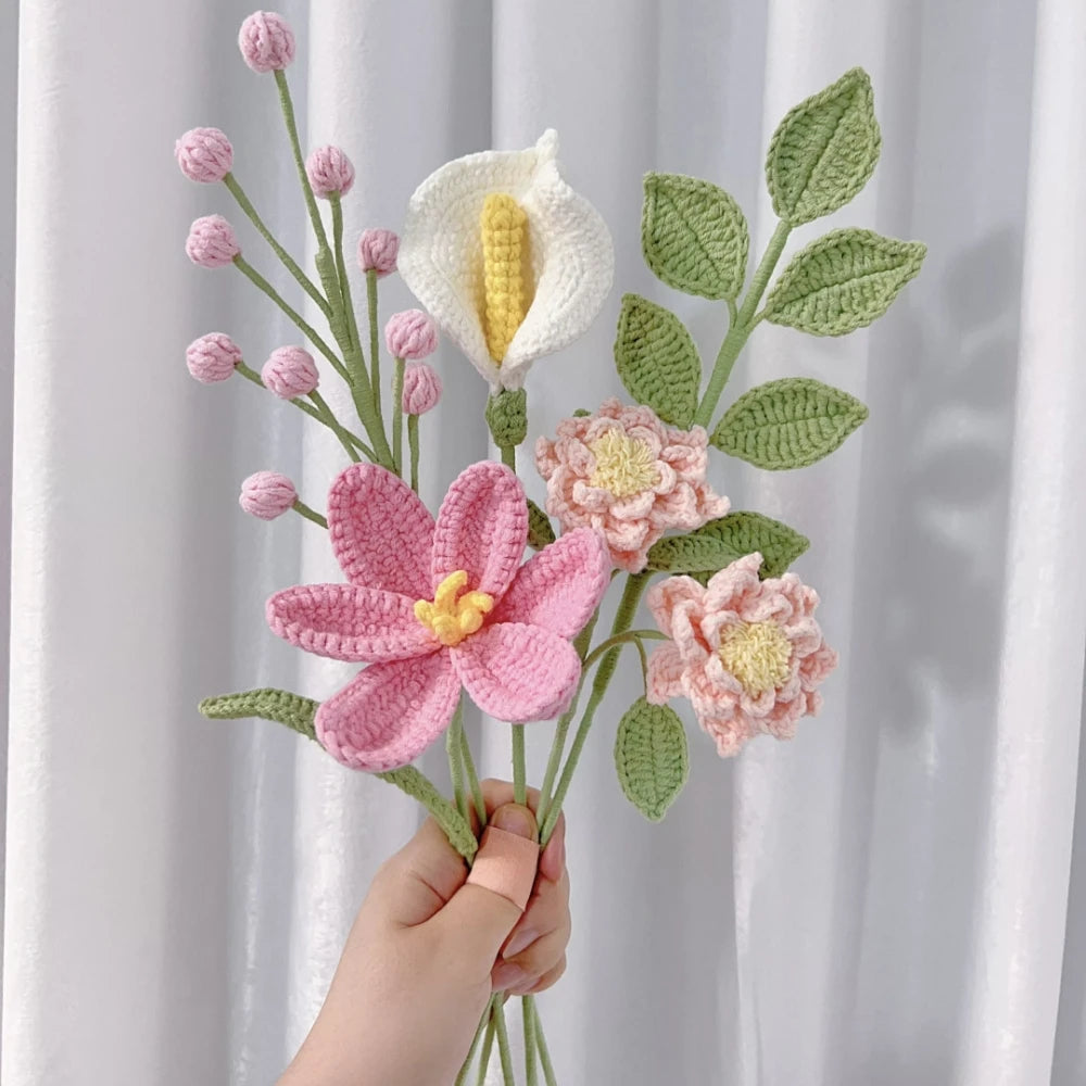 bouquet fleurs artificielles crochetées main couleurs variées decoration intérieure mariage pendaison crémaillère