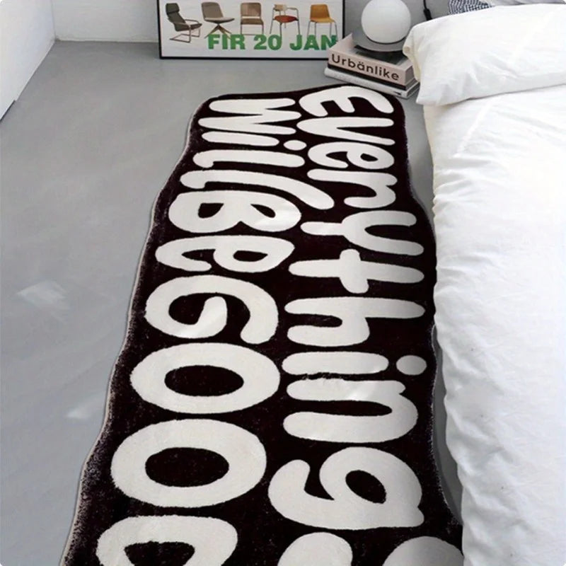 tapis noir lettres blanches salon chambre résistant lavable moderne minimalisteintérieurextérieur