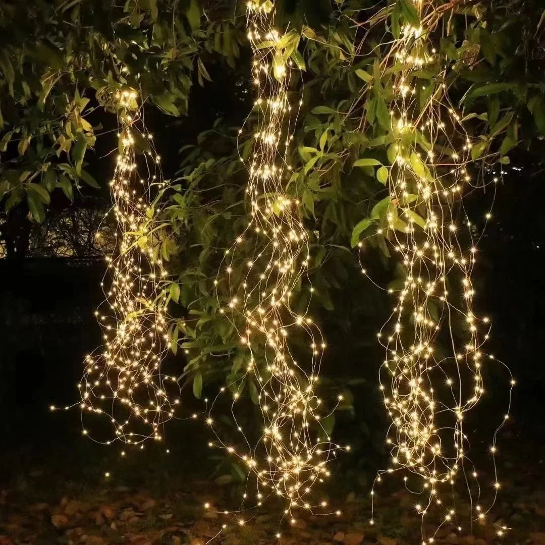 guirlande lumineuse noël blanc doré 200 led extérieure cascade moderne festive jardin