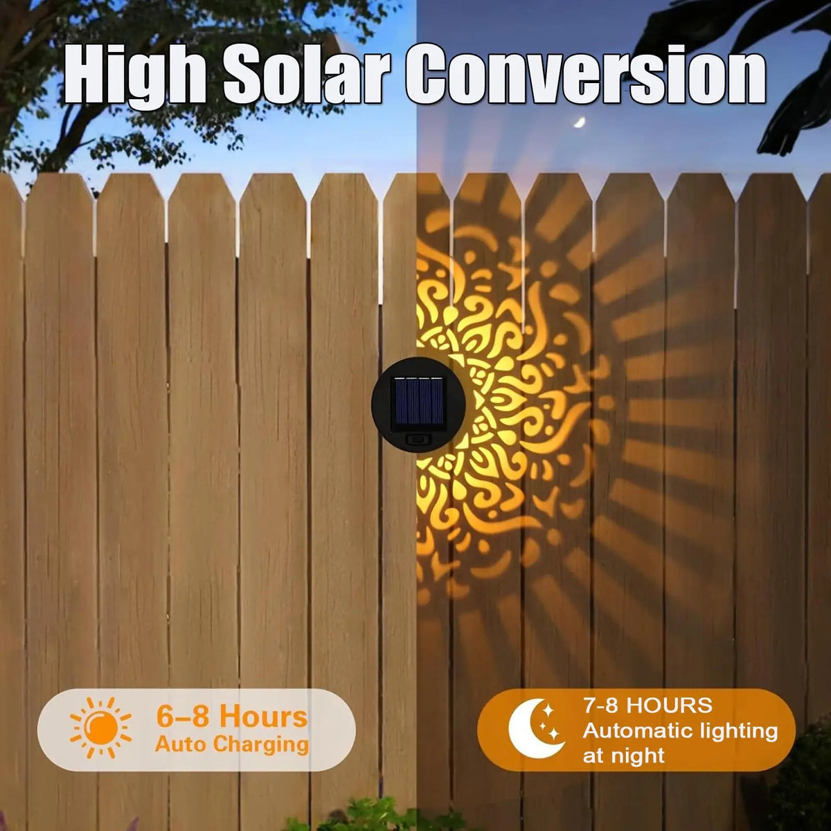 lampe solaire extérieure ip65 moderne mandala noir doré décoration murale festive led