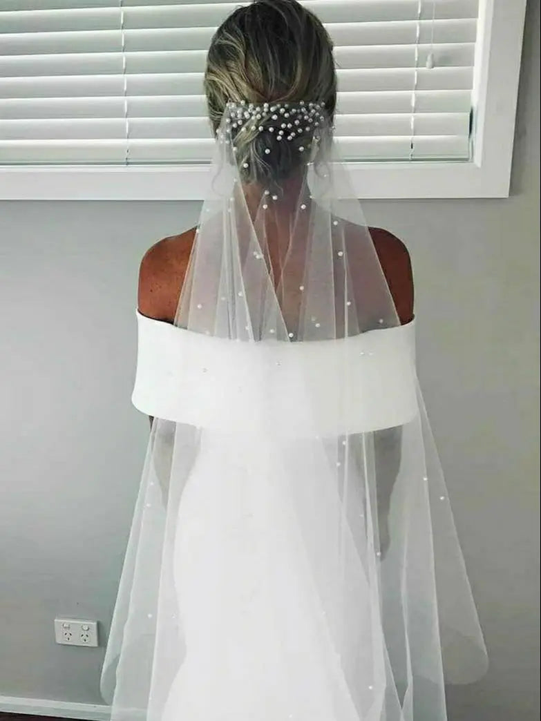 voile mariée femme blanc peigne simple classique transparent shoulder bridal veil