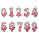 bougies numériques chiffrage blanc rose pailletées fleurs relief anniversaire décoration gâteau festif