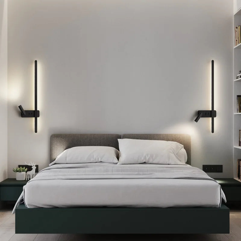 lampe murale moderne minimaliste noir interrupteur bouton chambre entrée étude fixée mur LED