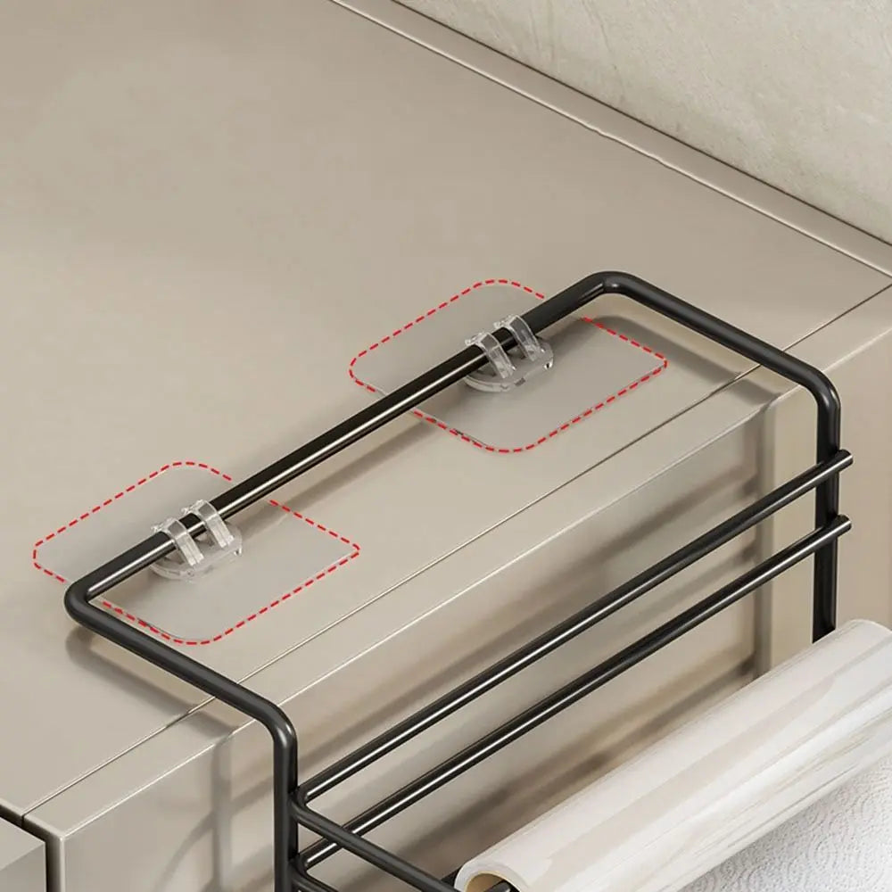 étagère murale métal noir multiple rangements clips transparents bouteilles serviettes ustensiles cuisine moderne fonctionnelle
