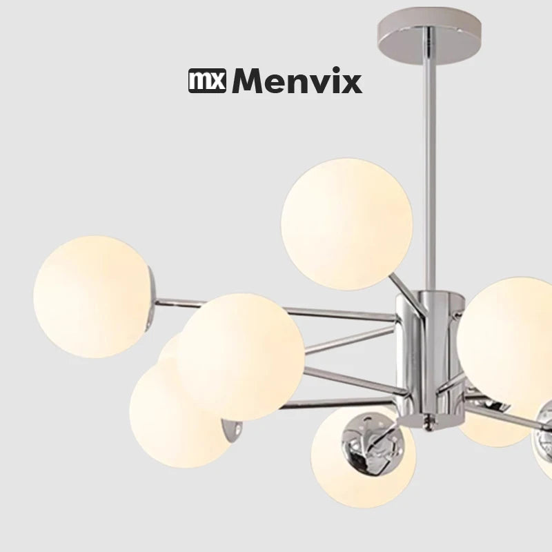 lampe suspendue moderne sphères translucides 95cm blanc chrome(touches on off)
