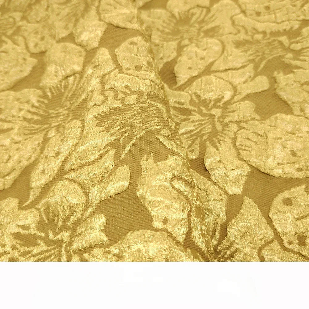tissu polyester brocart fleurs relief bleu marine rose clair beige gris rouge jaune doré