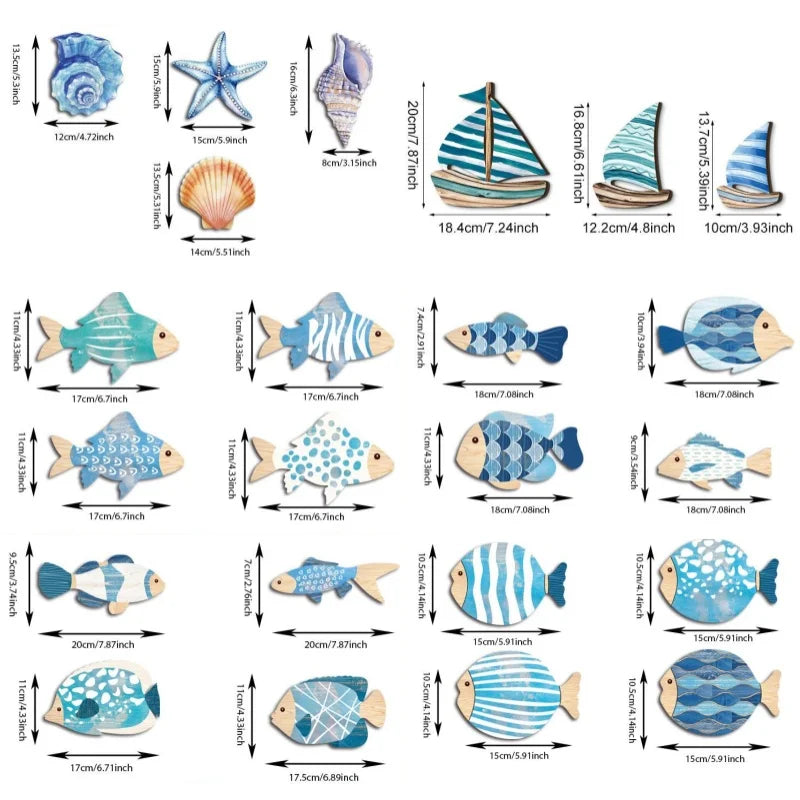 décoration murale marine poissons coquillages étoiles mer nautique rustique moderne