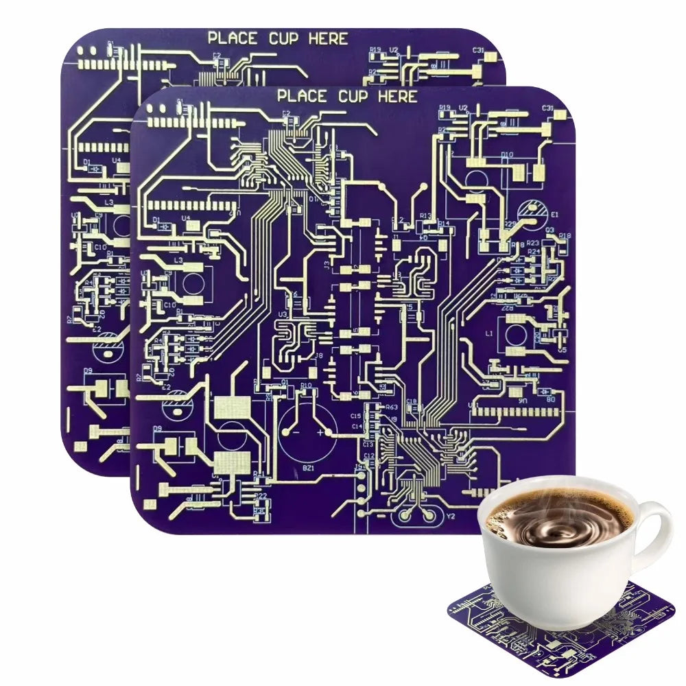 supports tasses modernes circuits imprimés dorés noir orange vert bleu violet moderne technologique
