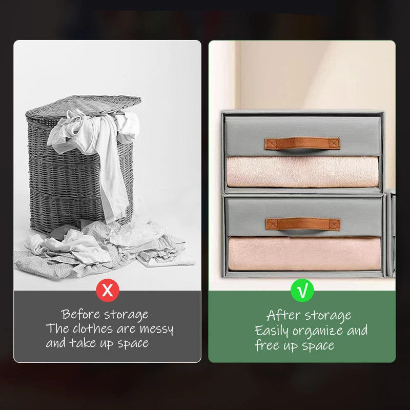 Organisation garde-robe avec boîte rangement draps