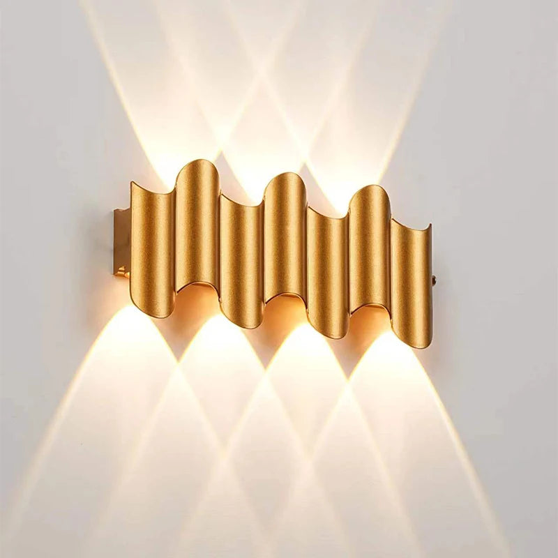 applique murale moderne or ondulée ip65 résistante l'eau 85 265v flux lumineux 249 2000