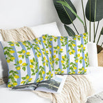 coussin décoratif carré motif citronnier bleu jaune vert moderne canapé salon intérieur extérieur