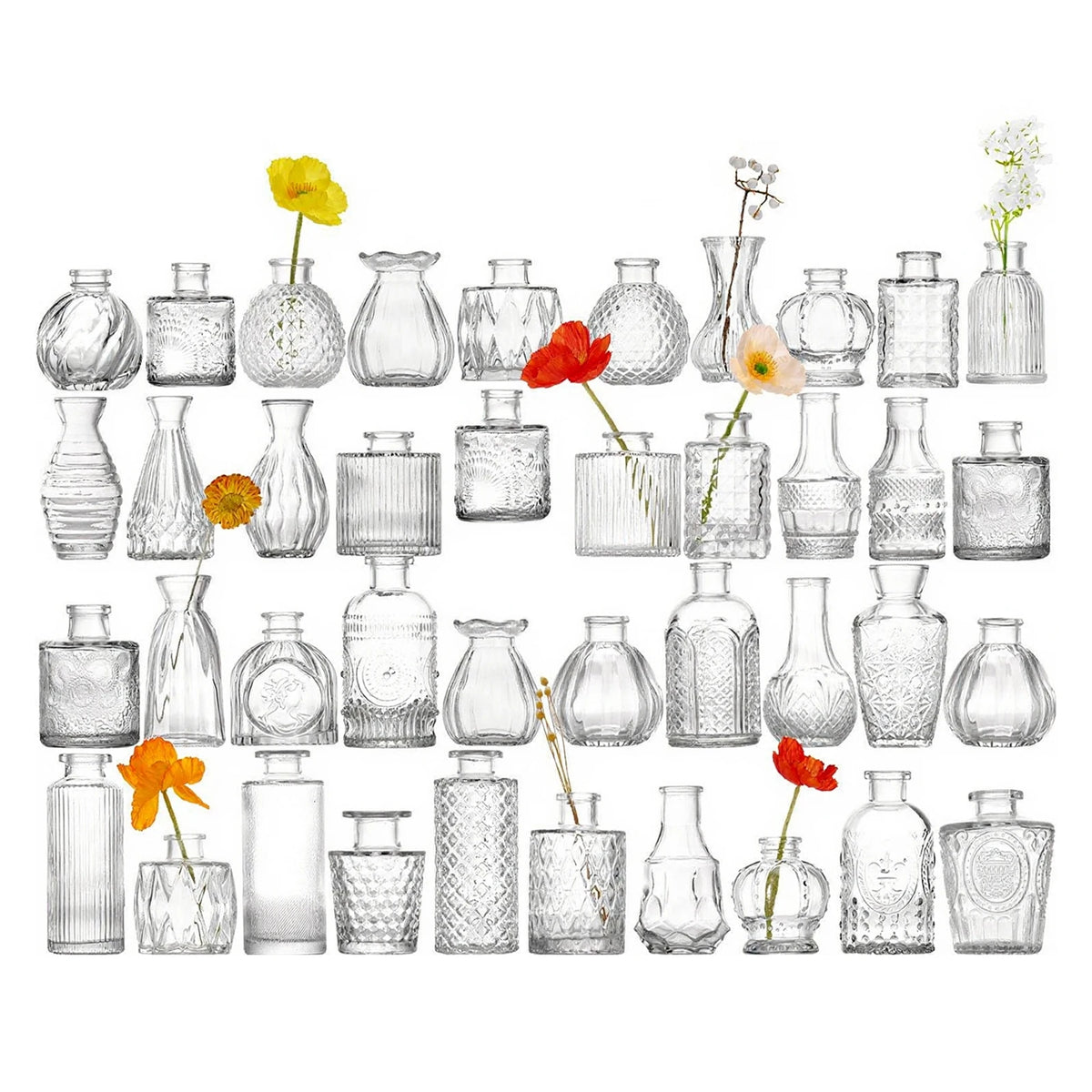 vases verre transparents texturés décoration table mariage fleurs herbes séchées diverse couleur vintage champêtre