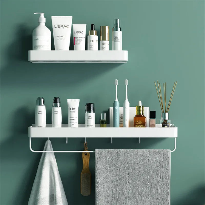 étagère murale salle bain blanche aluminium porte serviette porte brosse dents