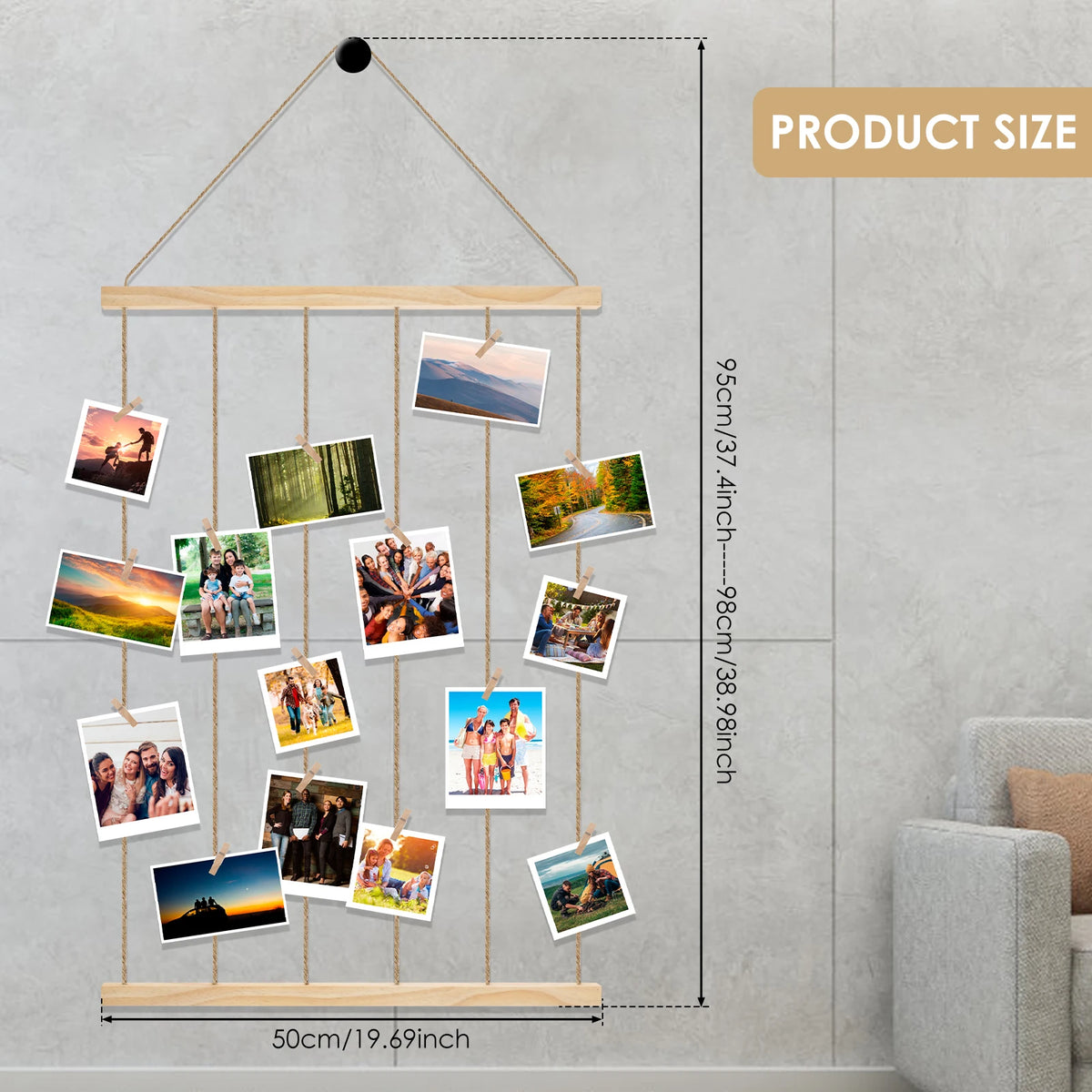 cadre photo suspension bois bohème pinces photos accroches decor mur decoratif rustic original