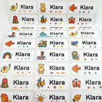 timbres personnalisables dessins animés animaux bleu noir rose blanc jaune gris daisyscrição
