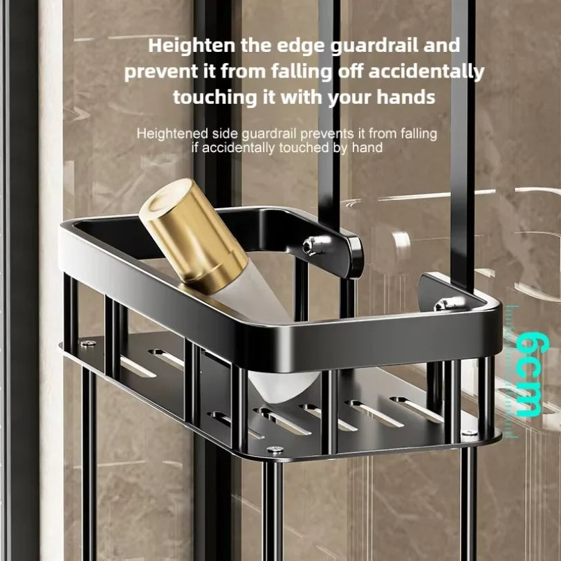 étagère salle bain suspendue porte panier douche double couche organisateur acier noir moderne fixations