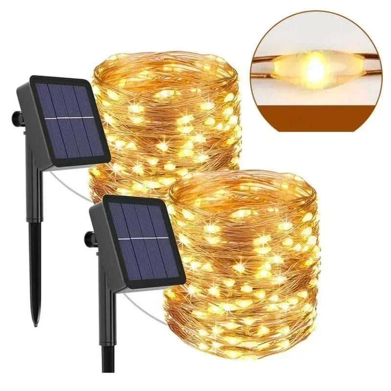 guirlande lumineuse solaire extérieure or bleu moderne 12m 100led ip65 led rgb étanche noël