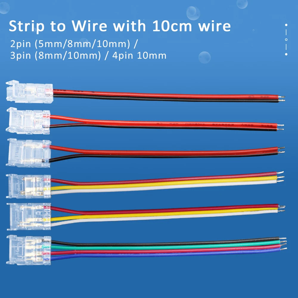 connecteurs led transparents 2pin 3pin clips câbles rgb cct cob 5v 12v 30v ul