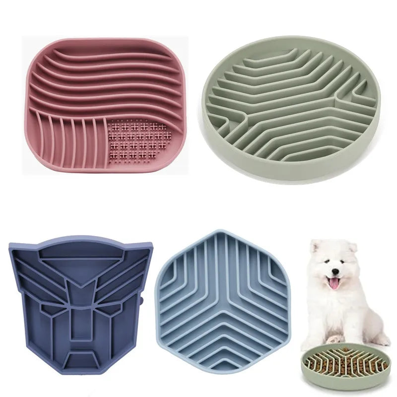 bol nourriture chien silicone vert bleu rose rayures horizontales grille perforation minimaliste