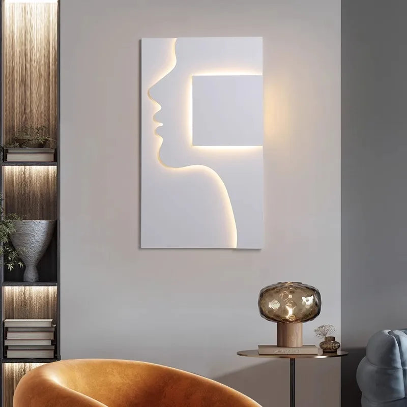 tableau mural led moderne minimaliste stylisé tête humaine blanc éclairage mur fixé mur opaque