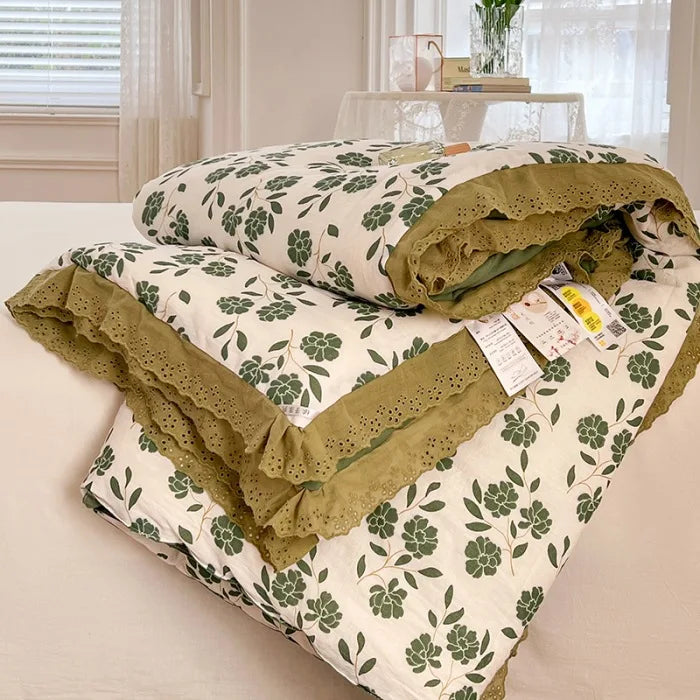 couette coton imprimée fleurs feuilles été automne vintage adhésive lavable maison 150x200cm 200x230cm