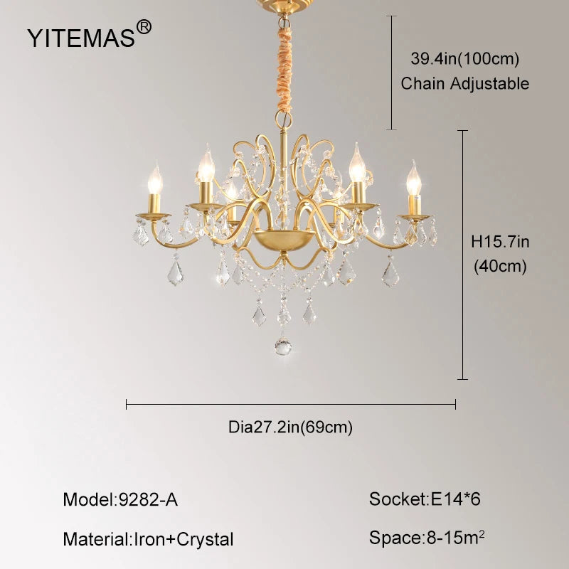 lustre doré cristal floral suspension classique chambre salon