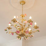 lustre suspendu led rose céramique fleurs cristaux classique interrupteur tactile chambre salon