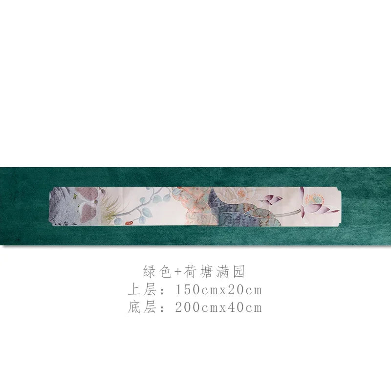 chinois moderne chemin table fleurs blanches vert bleu marine gris rose pâle polyester coton