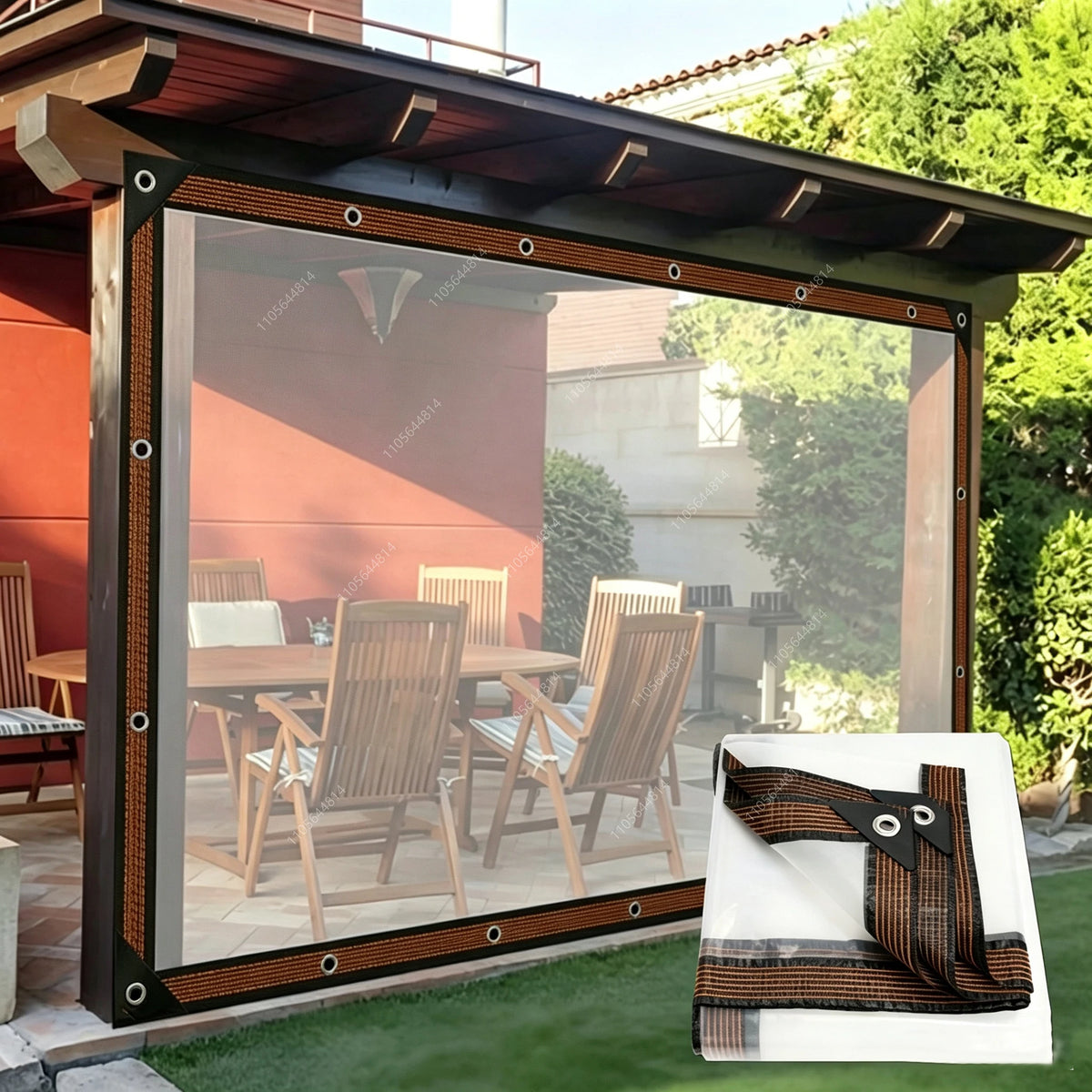 rideau protection extérieur transparent rayures noir blanc moderne coupe ventextérieur