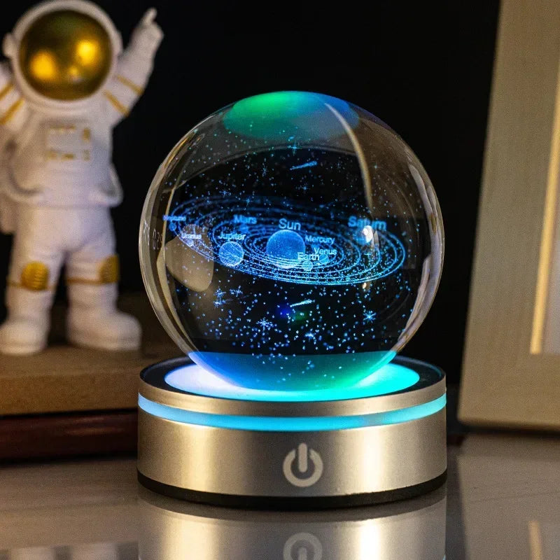 veilleuses boule cristal galactique planètes étoiles moderne lumière led transparentes enfants chambre deco table