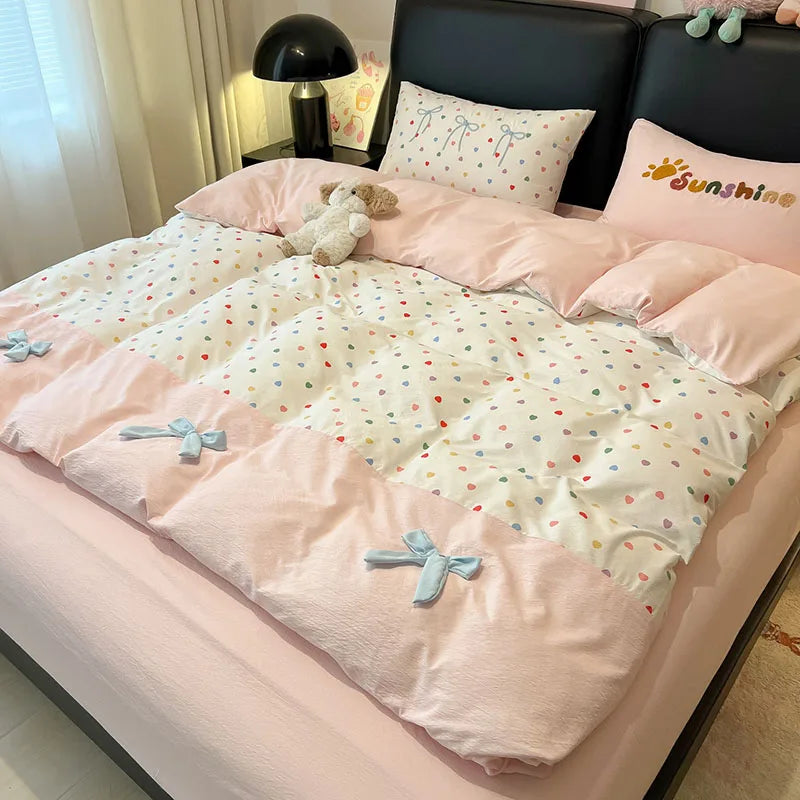 drap housse coton brodé couleurs vives motif points enfant oreiller sunshine chambre fille