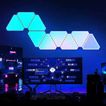 panneau lumineux modulable hexagones géométriques moderne bleu blanc jaune orange télécommande