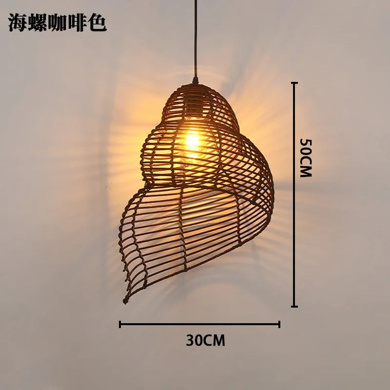 lampe suspendue marron clair rattan tressé moderne rustique chaîne métallique