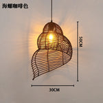 lampe suspendue marron clair rattan tressé moderne rustique chaîne métallique
