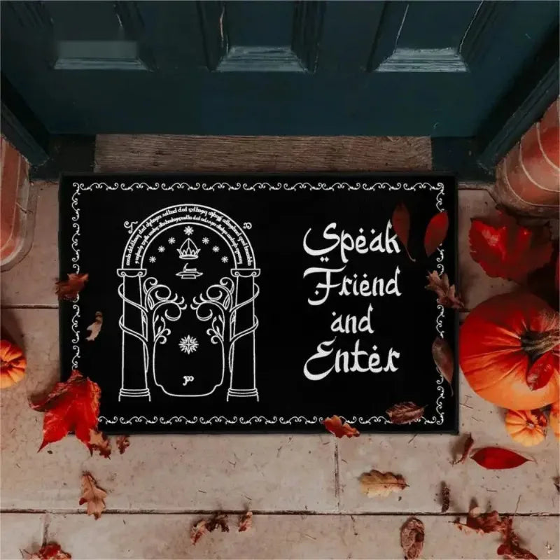 tapis porte imperméable antidérapant halloween seigneur anneaux motifs floraux classique noir blanc