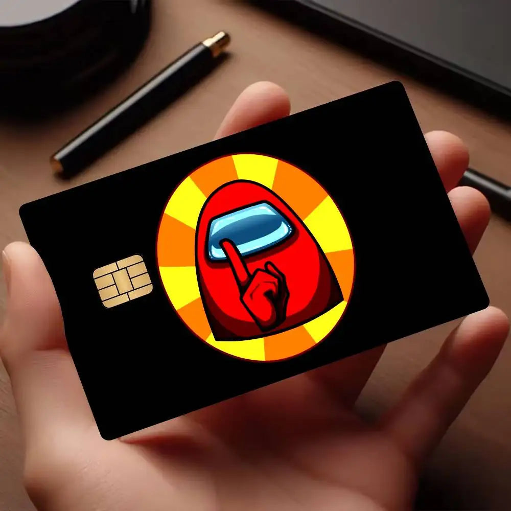 autocollants protection carte credit debit dessin anime noir rouge jaune bleu opaques waterprooche réutilisables