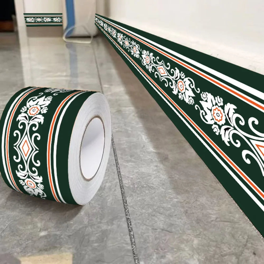 ruban decoratif autoadhésif moderne motif floral blanc vert noir deco salon