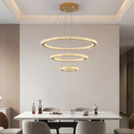 Suspension lumineuse moderne dorée cristaux scintillants led élégante télécommande entrée salon