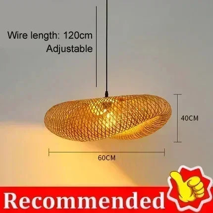 lampe suspendue tressée bambou moderne naturelle chaîne noire salon chambre vintage éclairage bois artisanal