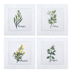 serviette cuisine lin blanc brodée motifs plantes aromatiques naturelle table élégante