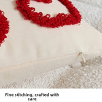taies d'oreiller coeurs brodés blanc rouge rose pâle artisanal fermeture éclair opaques lit polyester