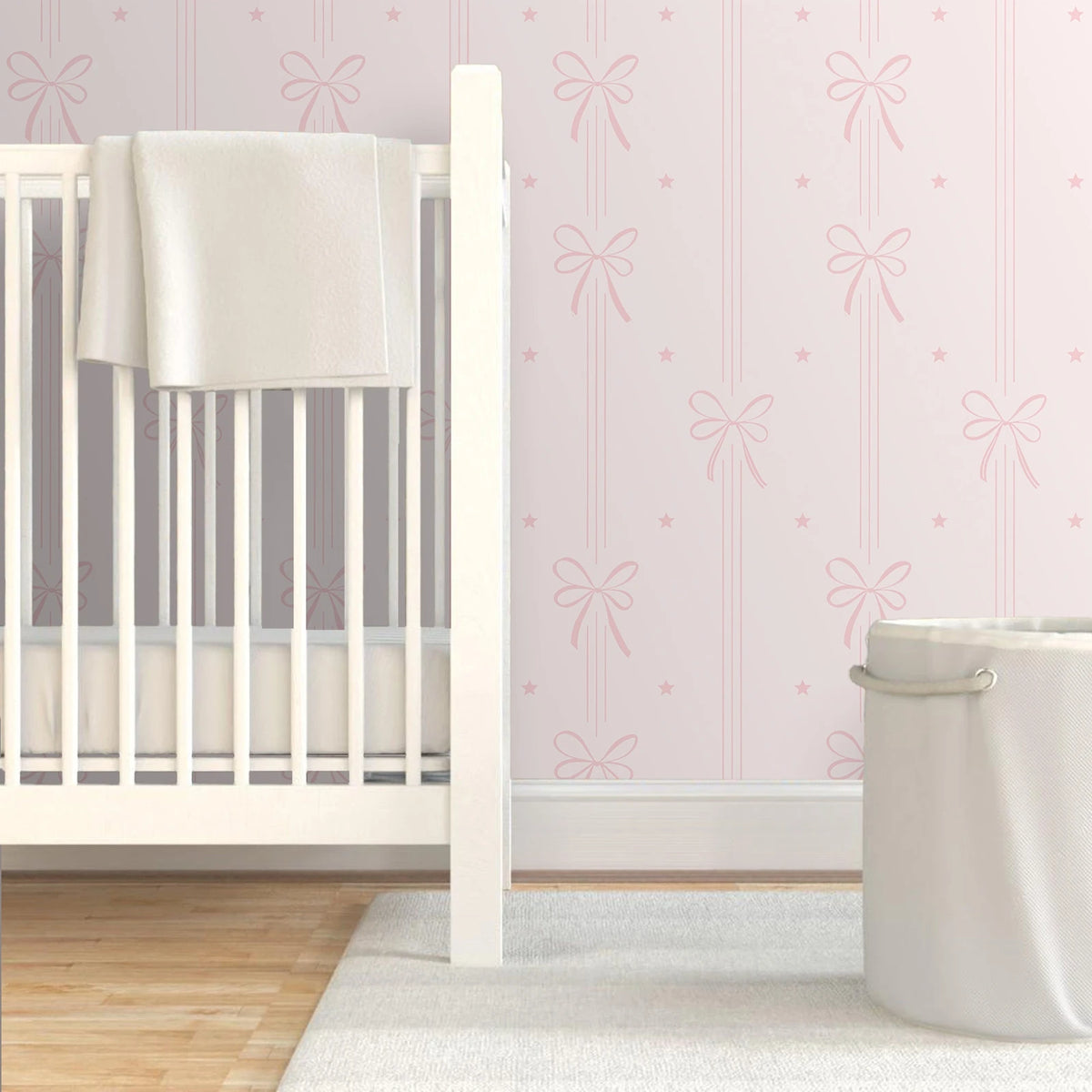 papier peint adhésif rose clair arcs rubans chambre enfant classique moderne