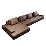 grand canapé angle cuir marron moderne coussins salon appartement luxe