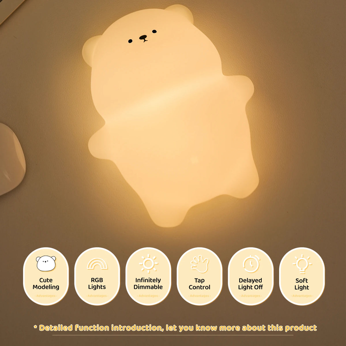 lampe chevet silicone ours blanc translucide moderne lampes nuit enfants ambiance cute flat bear
