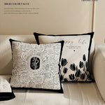 housse coussin moderne motif floral polyester respectueux environnement blanc noir fixations