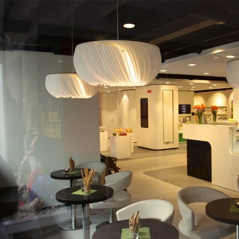abat jour blanc rayures horizontales suspension moderne acier inoxydable led 4200k 3000k 6500k